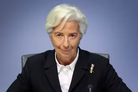 Chủ tịch Ngân hàng trung ương châu Âu (ECB), bà Christine Lagarde tại cuộc họp báo ở Frankfurt, Đức. (Ảnh: AFP/TTXVN)