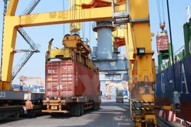Bốc xếp container tại chi nhánh cảng Tân Vũ, Cảng Hải Phòng. (Ảnh: Lâm Khánh/TTXVN)