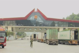 Xe nông sản được bố trí dừng đỗ tại khu xuất nhập cảnh Cửa khẩu Quốc tếHữu Nghị để giảm thiểu ùn ứ. (Ảnh: Quang Duy/TTXVN)