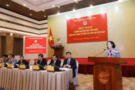 Bà Trương Thị Mai, Ủy viên Bộ Chính trị, Bí thư Trung ương Đảng, Trưởng Ban Dân vận Trung ương phát biểu. (Ảnh: Phương Hoa/TTXVN)