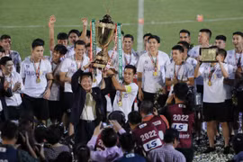 Chức vô địch V-League 2022 là thành công đầu tiên của con trai 'bầu Hiển' kể từ khi lãnh đạo Hà Nội FC. (Ảnh: PV/Vietnam+) 