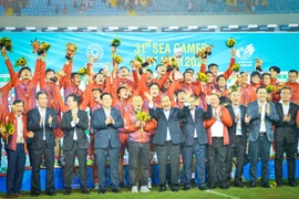 Huấn luyện viên Park Hang-seo tạo nên lịch sử với tấm huy chương vàng SEA Games 31 trên sân nhà. (Ảnh: PV/Vietnam+)