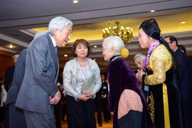 Sáng 2/3, Nhật hoàng Akihito và Hoàng hậu đã gặp gỡ một nhóm người thân của cựu lính Nhật từng tham chiến ở Việt Nam. (Ảnh: Minh Sơn/Vietnam+) 