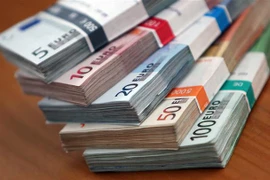 Đồng euro tại một ngân hàng ở Heidelberg, Đức. (Ảnh: AFP/TTXVN)