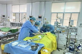Các bác sỹ tiến hành can thiệp cấp cứu cho bệnh nhân. (Ảnh: TTXVN phát)
