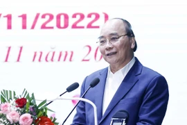 Chủ tịch nước Nguyễn Xuân Phúc phát biểu. (Ảnh: Thống Nhất/ TTXVN)