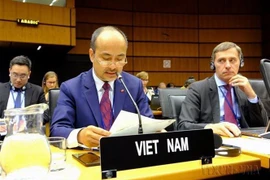 Đoàn Việt Nam do Đại sứ Nguyễn Trung Kiên, Thống đốc - Đại diện thường trực Việt Nam tại Cơ quan Năng lượng Nguyên tử quốc tế (IAEA) làm Trưởng đoàn, tham gia cuộc họp định kỳ lần thứ hai Hội đồng Thống đốc IAEA tại Viên (Áo) từ ngày 6-10/6. (Ảnh: TTXVN p