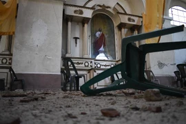 Một nhà thờ bị hư hại sau một trận động đất tại Amatitlan, Guatemala, ngày 16/2/2022. (Ảnh: AFP/ TTXVN)