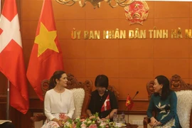 Phó Bí thư Thường trực Tỉnh ủy Hà Nam Đinh Thị Lụa tiếp Công nương Đan Mạch Mary Elizabeth. (Ảnh: Thanh Tuấn/TTXVN)