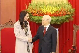 Tổng Bí thư Nguyễn Phú Trọng tiếp Thủ tướng New Zealand Jacinda Ardern. (Ảnh: Trí Dũng/TTXVN)