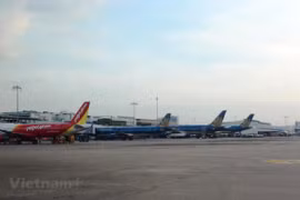 Máy bay của các hãng hàng không Việt Nam tại Cảng hàng không. (Ảnh: Việt Hùng/Vietnam+)