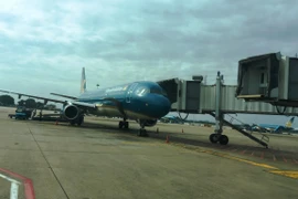 Hành khách Vietnam Airlines bay Hà Nội-Thành phố Hồ Chí Minh được phục vụ cửa lên máy bay có ống lồng. (Ảnh: Việt Hùng/Vietnam+)
