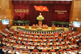 Tổng Bí thư Nguyễn Phú Trọng phát biểu bế mạc Hội nghị Trung ương 6. (Ảnh: Trí Dũng/TTXVN) 