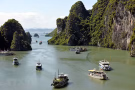 Tàu du lịch trên vịnh Hạ Long. (Ảnh: Thanh Vân/TTXVN)