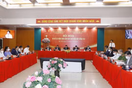 Hội nghị trực tuyến sơ kết 7 năm thực hiện Quy chế phối hợp giữa Ban Nội chính Trung ương với Đảng ủy Công an Trung ương, Ban cán sự đảng Tòa án nhân dân tối cao, Ban cán sự Đảng Viện Kiểm sát nhân dân tối cao. (Ảnh: Phương Hoa/TTXVN)