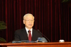 Tổng Bí thư Nguyễn Phú Trọng chủ trì và phát biểu khai mạc Hội nghị lần thứ sáu Ban Chấp hành Trung ương Đảng Cộng sản Việt Nam khóa XIII. (Ảnh: Trí Dũng/TTXVN) 