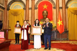 Chủ tịch nước Nguyễn Xuân Phúc trao Huân chương Lao động hạng Nhì cho Nguyễn Lê Thảo Anh. (Ảnh: Nhân vật cung cấp)