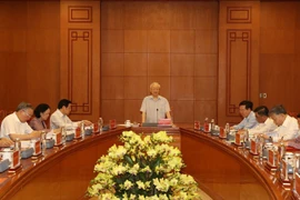 Tại cuộc họp, Tổng Bí thư Nguyễn Phú Trọng cho ý kiến chỉ đạo xử lý đối với các vụ án, vụ việc thuộc diện Ban Chỉ đạo theo dõi, chỉ đạo từ sau Phiên họp thứ 21 của Ban Chỉ đạo đến nay. (Ảnh: Trí Dũng/TTXVN) 