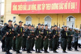 Lễ ra mắt Tiểu đoàn Cảnh sát cơ động dự bị chiến đầu thuộc Công an tỉnh Sóc Trăng. (Ảnh: TTXVN phát)