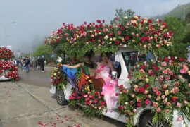 Diễu hành xe hoa trong lễ khai mạc lễ hội mùa hè Sa Pa năm 2022. (Ảnh: Hồng Ninh/TTXVN)