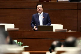 Bộ trưởng Bộ Nông nghiệp và Phát triển nông thôn Lê Minh Hoan trả lời chất vấn của các đại biểu Quốc hội. (Ảnh: Lâm Khánh/TTXVN)