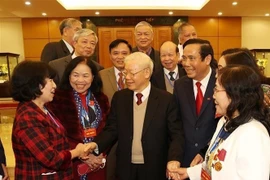 Tổng Bí thư Nguyễn Phú Trọng gặp mặt đại biểu người cao tuổi Việt Nam dự Đại hội đại biểu toàn quốc Hội Người cao tuổi Việt Nam lần thứ 6, nhiệm kỳ 2021-2026 (3/1/2022). (Ảnh: Trí Dũng/TTXVN) 