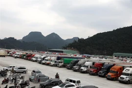 Xe chờ thông quan hàng hóa tại bãi xe cửa khẩu Tân Thanh. (Ảnh: Phạm Hậu/TTXVN) 