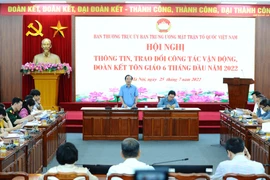 Quang cảnh hội nghị thông tin, trao đổi công tác vận động, đoàn kết tôn giáo 6 tháng đầu năm 2022. (Ảnh: Minh Đức/TTXVN)