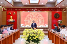 Sáng 13/3, Thủ tướng Phạm Minh Chính chủ trì làm việc với lãnh đạo chủ chốt tỉnh Khánh Hòa về tình hình phát triển kinh tế-xã hội, quốc phòng, an ninh. (Ảnh: Dương Giang/TTXVN) 