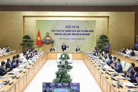 Thủ tướng Phạm Minh Chính chủ trì hội nghị phát triển thị trường khoa học và công nghệ. (Ảnh: Dương Giang/TTXVN) 