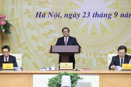 Thủ tướng Phạm Minh Chính chủ trì hội nghị phát triển thị trường khoa học và công nghệ. (Ảnh: Dương Giang/TTXVN)