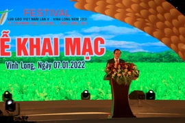 Ông Lương Quốc Đoàn, Ủy viên Trung ương Đảng, Chủ tịch Hội Nông dân Việt Nam phát biểu tại lễ khai mạc. Ảnh: Lê Thúy Hằng - TTXVN 