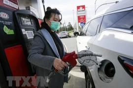 Bơm xăng cho phương tiện tại một trạm xăng ở British Columbia, Canada. (Ảnh: THX/TTXVN) 