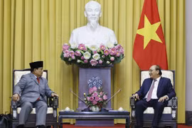 Chủ tịch nước Nguyễn Xuân Phúc tiếp Bộ trưởng Bộ Quốc phòng Indonesia Prabowo Subianto. (Ảnh: Thống Nhất/TTXVN) 