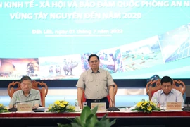 Thủ tướng Phạm Minh Chính chủ trì hội nghị tổng kết thực hiện Nghị quyết của Bộ Chính trị về phát triển vùng Tây Nguyên. (Ảnh: Dương Giang/TTXVN) 