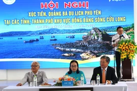 Chủ tọa điều hành hội nghị. (Ảnh: Tuấn Kiệt/TTXVN)