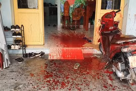 Hiện trường các đối tượng ném tiết canh lợn vào nhà phóng viên báo Tuổi trẻ. (Ảnh: Tuoitre.vn)