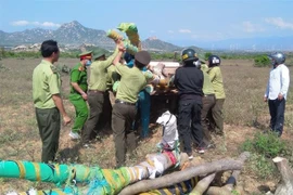 Sau khi gây án, nhóm đối tượng bỏ tang vật lại hiện trường. (Ảnh: TTXVN phát)