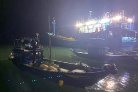 Tàu thuyền được huy động tìm kiếm thi thể cháu bé trong đêm. (Nguồn: Tuổi Trẻ)