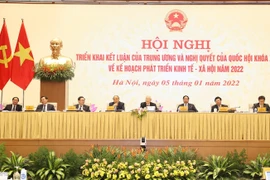 Tổng Bí thư Nguyễn Phú Trọng cùng các lãnh đạo Đảng, Nhà nước chủ trì Hội nghị Chính phủ với các địa phương triển khai kết luận của Trung ương và Nghị quyết của Quốc hội về kế hoạch phát triển kinh tế-xã hội năm 2022. (Ảnh: Trí Dũng/TTXVN)