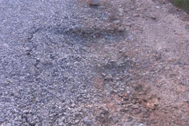 Tuyến đường giao thông 700m từ xã Quảng Tân đi Quảng Định, huyện Quảng Xương, tỉnh Thanh Hóa mới nghiệm thu nhưng có chỗ đã bị hằn vệt bánh xe. (Ảnh: TTXVN phát)