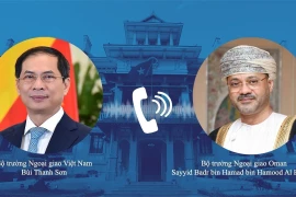 Bộ trưởng Ngoại giao Bùi Thanh Sơn điện đàm với Bộ trưởng Bộ Ngoại giao Vương quốc Oman Sayyid Badr bin Hamad bin Hamood Al Busaidi. (Ảnh: TTXVN phát)