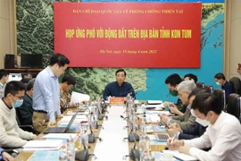 Ban Chỉ đạo Quốc gia về phòng, chống thiên tai triển khai cuộc họp để ứng phó với động đất trên địa bàn tỉnh Kon Tum với các bộ, ngành liên quan. (Ảnh: Vũ Sinh/TTXVN)