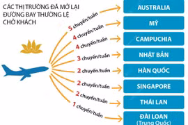 Vietnam Airlines mở lại đường bay tới 8 quốc gia, vùng lãnh thổ.