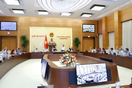 Ủy ban Thường vụ Quốc hội biểu quyết thông qua 2 dự thảo Nghị quyết về thành lập thị trấn Bình Phú, huyện Cai Lậy, tỉnh Tiền Giang; thành lập thị xã Chơn Thành và thành lập các phường thuộc thị xã Chơn Thành, tỉnh Bình Phước. (Ảnh: Doãn Tấn/TTXVN)