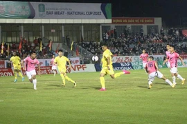 Một pha tấn công của đội khách Nam Định. (Ảnh: Phan Quân/TTXVN)