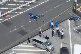 Hiện trường cựu Thủ tướng Nhật Bản Abe Shinzo bị tấn công tại thành phố Nara, ngày 8/7/2022. (Ảnh: AFP/TTXVN)