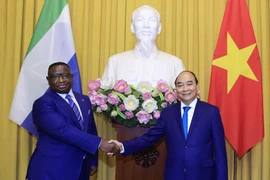 Chủ tịch nước Nguyễn Xuân Phúc và Tổng thống Cộng hòa Sierra Leone trước khi tiến hành hội đàm. (Ảnh: Thống Nhất/TTXVN)