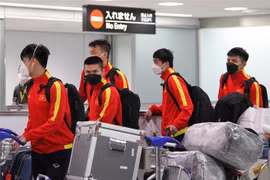 Các cầu thủ Việt Nam tại Tokyo. (Ảnh: Đào Thanh Tùng/TTXVN)