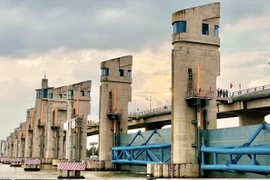 Cống Cái Lớn xây dựng trên sông Cái Lớn, cách cầu Cái Lớn 2,1km về hướng sông Hậu. (Ảnh: Dương Giang/TTXVN)